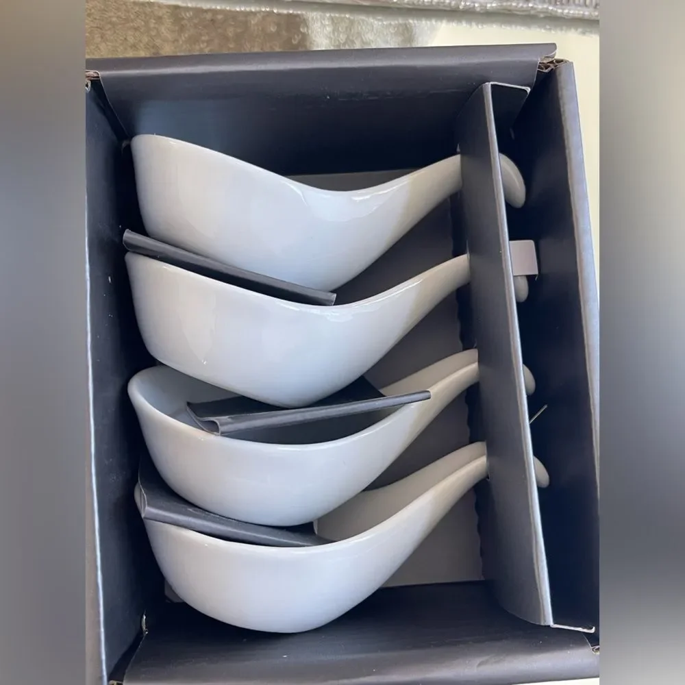 Porcelain Dipping Ceramic Serving Spoons Appetizers Small Set of 8